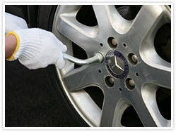 ホイールカバーをはずし、ホイールナットを緩めます。